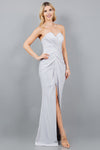 Prom Dresses Fitted Long Metallic Formal Slit Prom Dress Silver