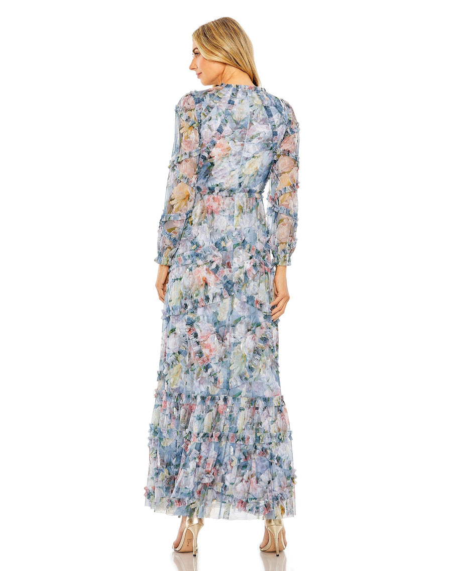 Formal Dresses Long Sleeve Formal Ruffle Gown Platinum Multi