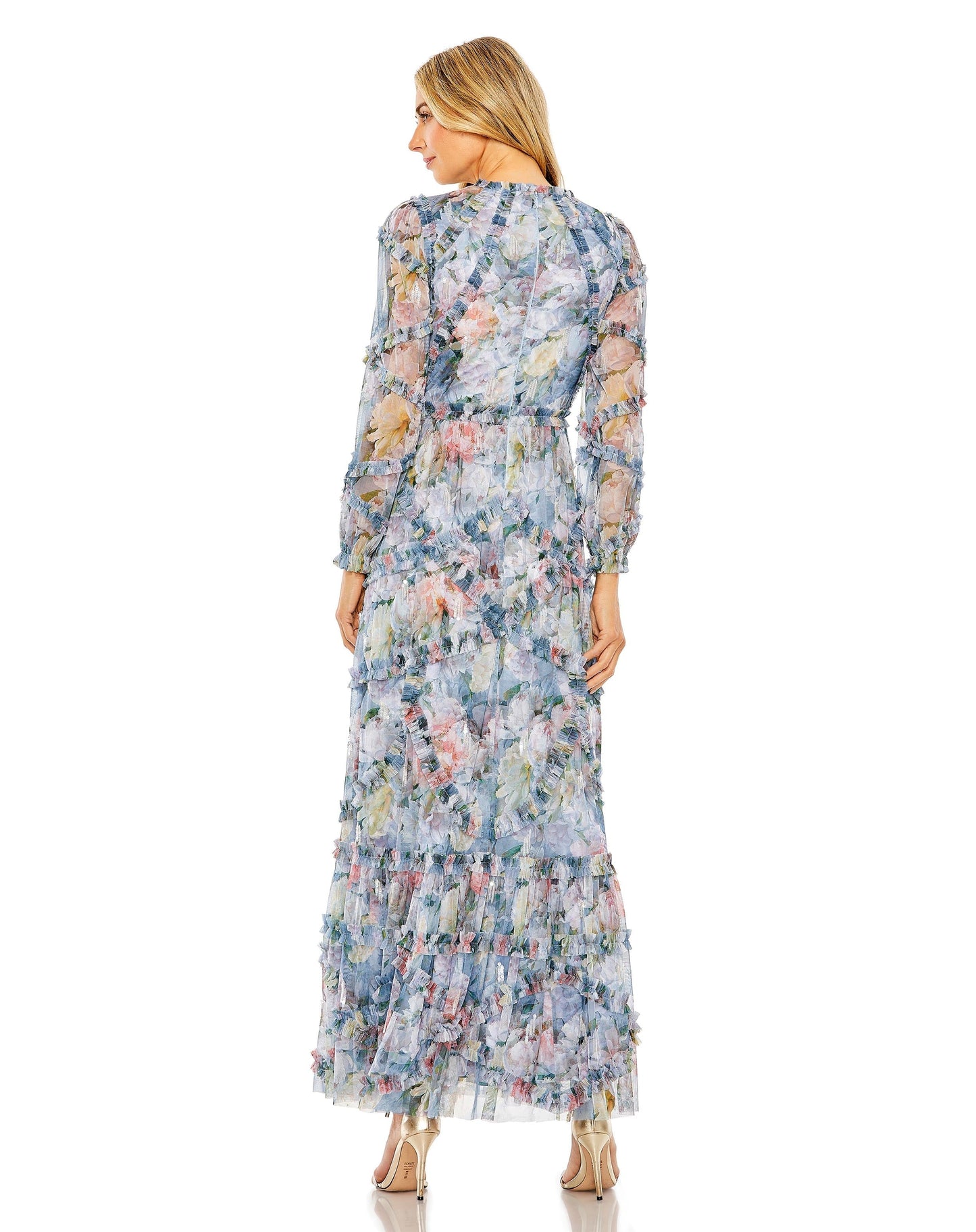 Formal Dresses Long Sleeve Formal Ruffle Gown Platinum Multi