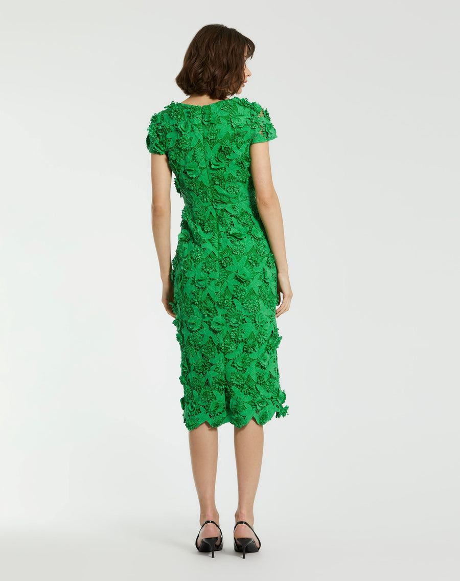 Cocktail Dresses Short Fitted Floral Cocktail Midi Dress Spring Green