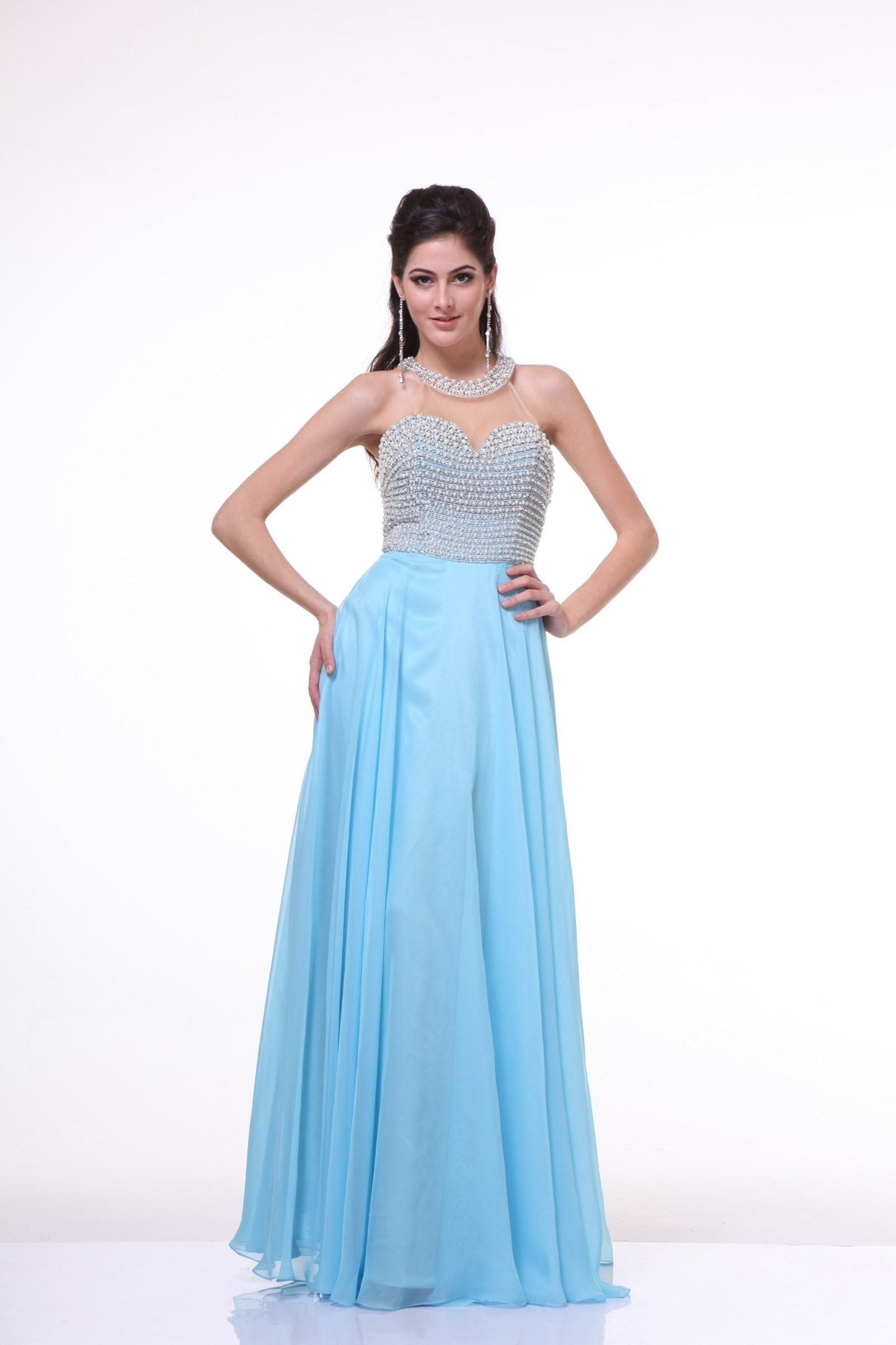 Prom Dresses Long Beaded A Line Formal Evening Dress Sky Blue