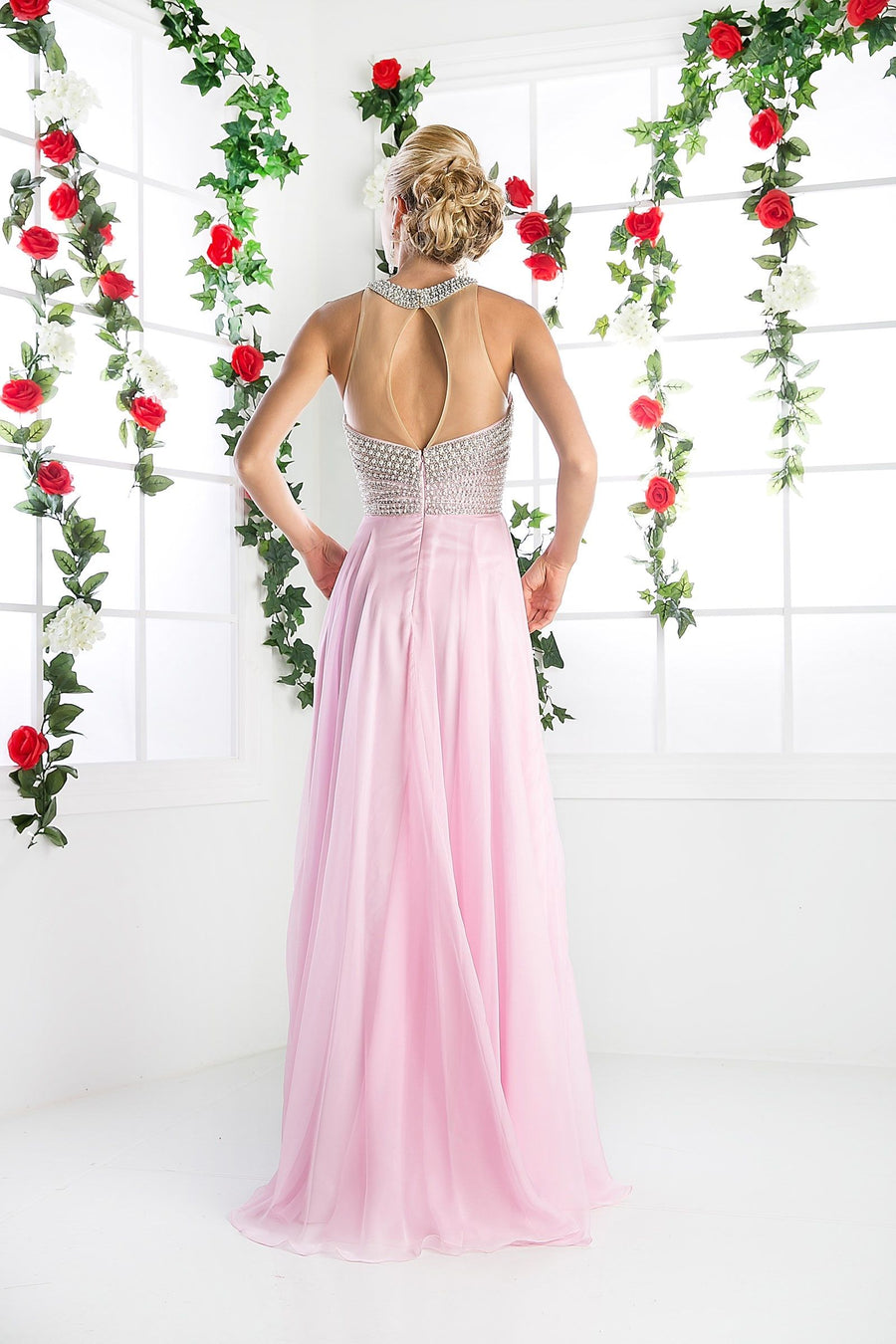 Prom Dresses Long Beaded A Line Formal Evening Dress Pink
