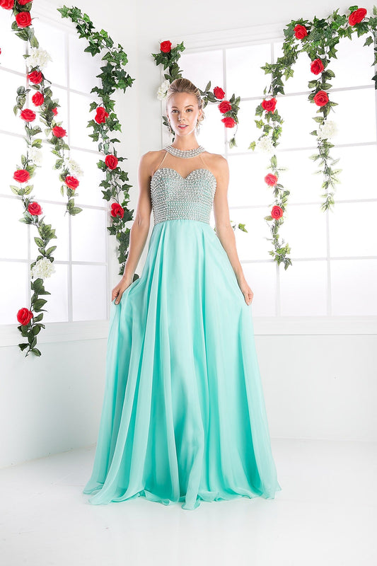 Prom Dresses Long Beaded A Line Formal Evening Dress Mint
