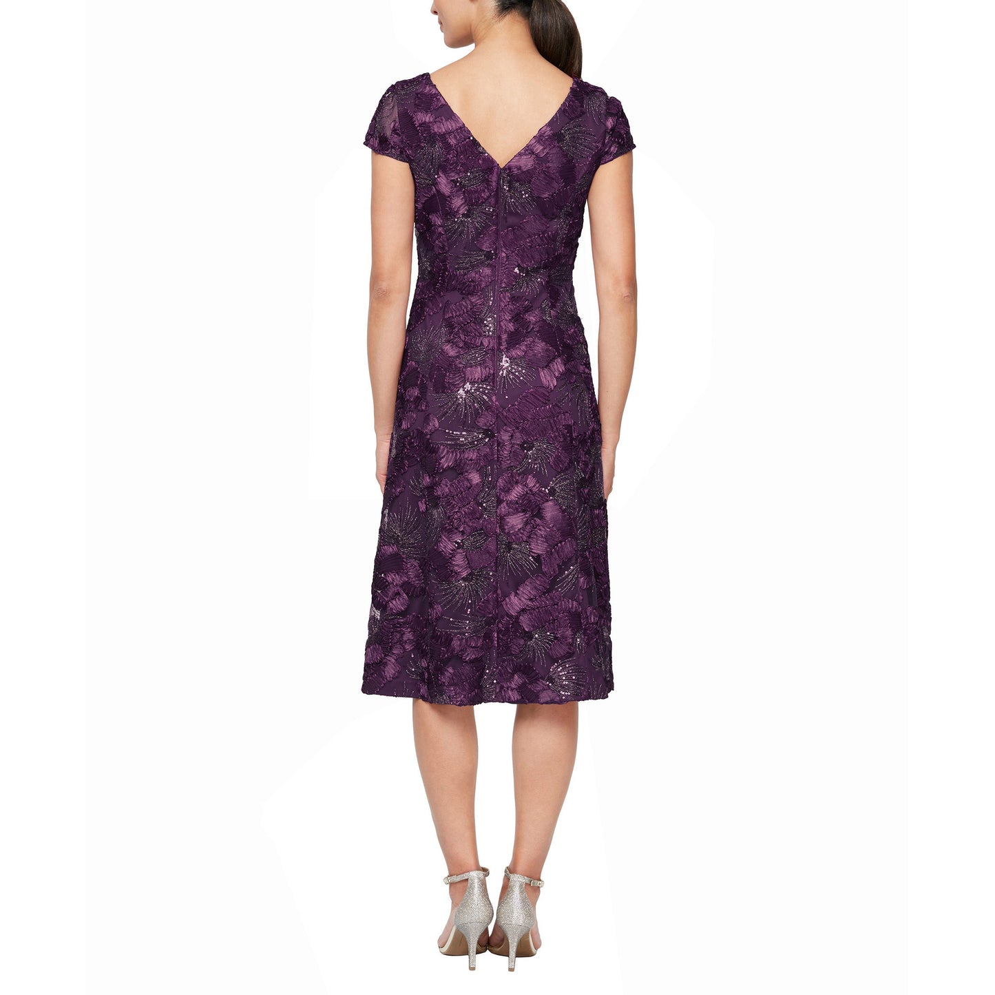 Cocktail Dresses Short Cap Sleeve Formal Dress Eggplant