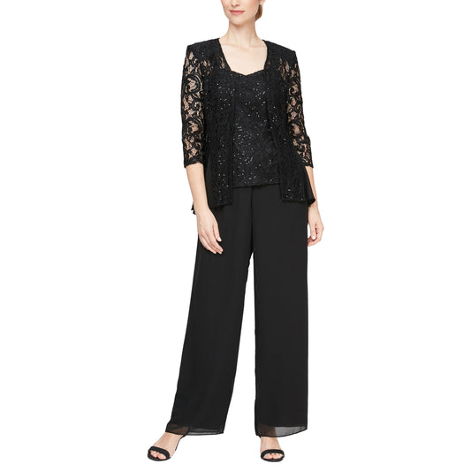 Pant Suit Long Sleeveless Three Piece Set Jacket Pant Suit  Black