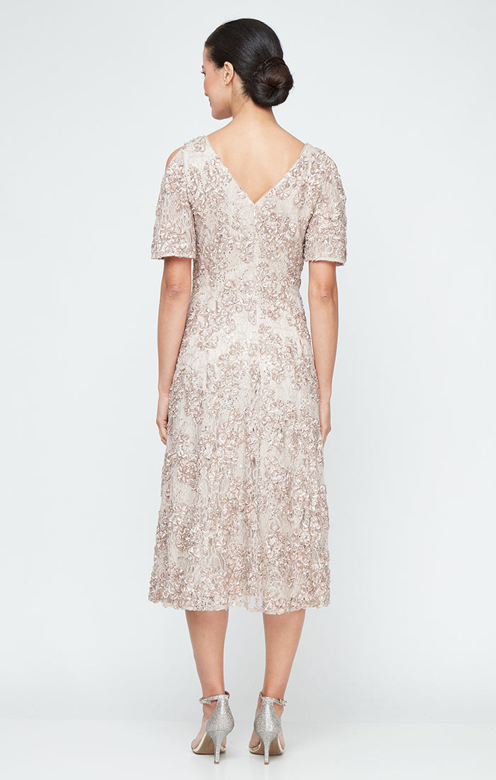 Cocktail Dresses A Line Tea Length Formal Sequin Cocktail Dress Buff