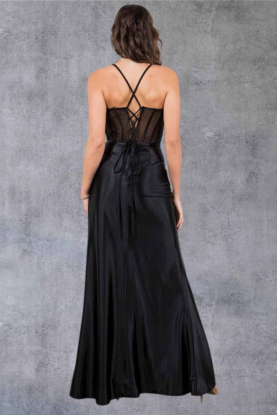 Prom Dresses Fitted Long Formal Beaded Corset Prom Dress Black