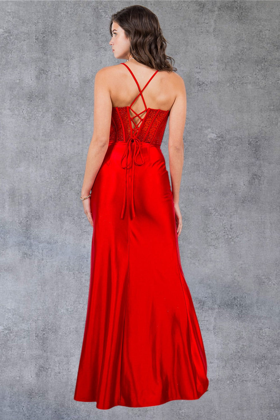 Prom Dresses Fitted Long Formal Beaded Corset Prom Dress Red