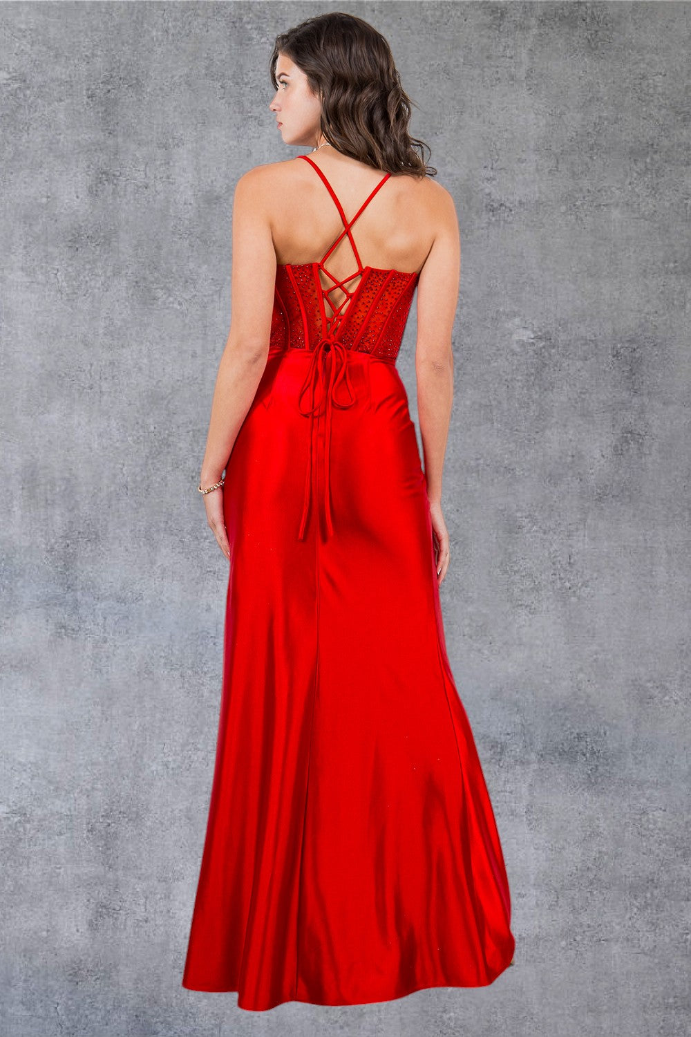 Prom Dresses Fitted Long Formal Beaded Corset Prom Dress Red