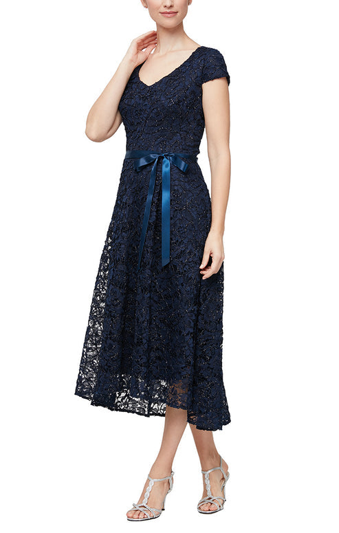 Cocktail Dresses  A Line Lace Cocktail Midi Dress Navy