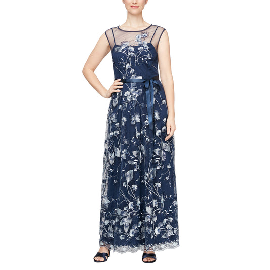 Formal Dresses Long Sleeveless Embroidered Formal Dress Navy Multi