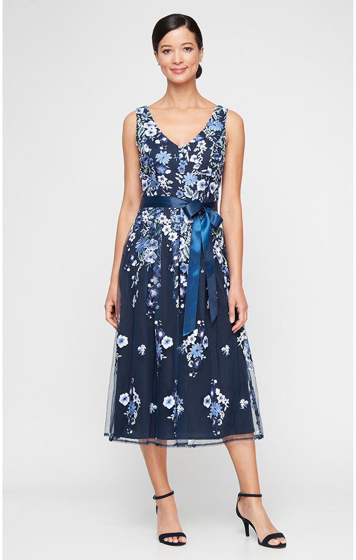 Cocktail Dresses Short Cocktail Midi Length Floral Dress Navy Multi