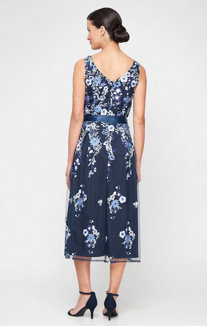 Cocktail Dresses Short Cocktail Midi Length Floral Dress Navy Multi