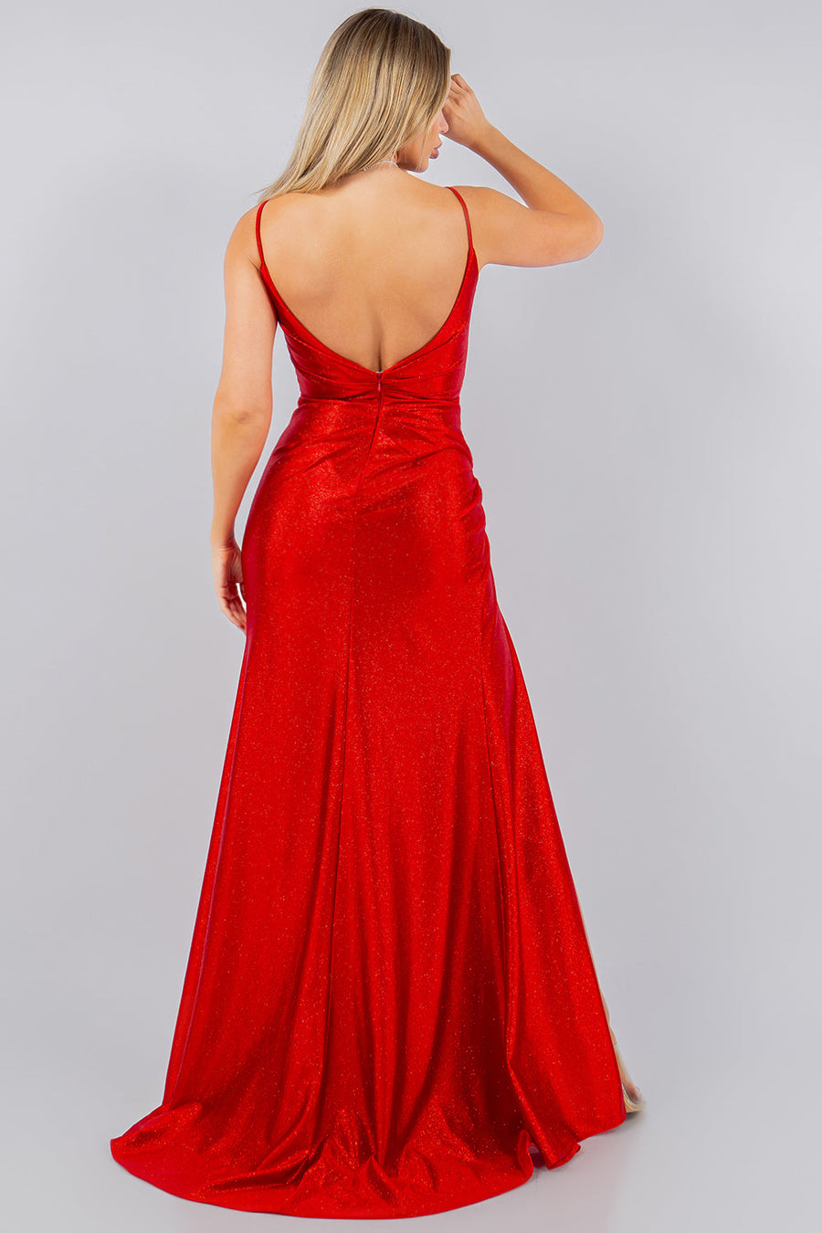 Glitter Long Formal Fitted Slit Prom DressRed