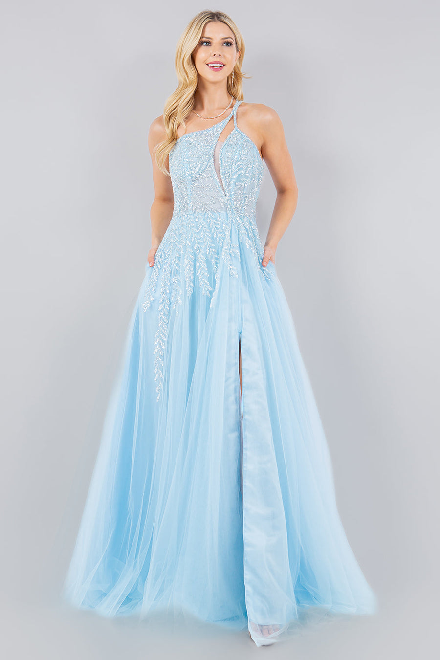 Prom Dresses Sequin Long Formal A Line Prom Dress Blue