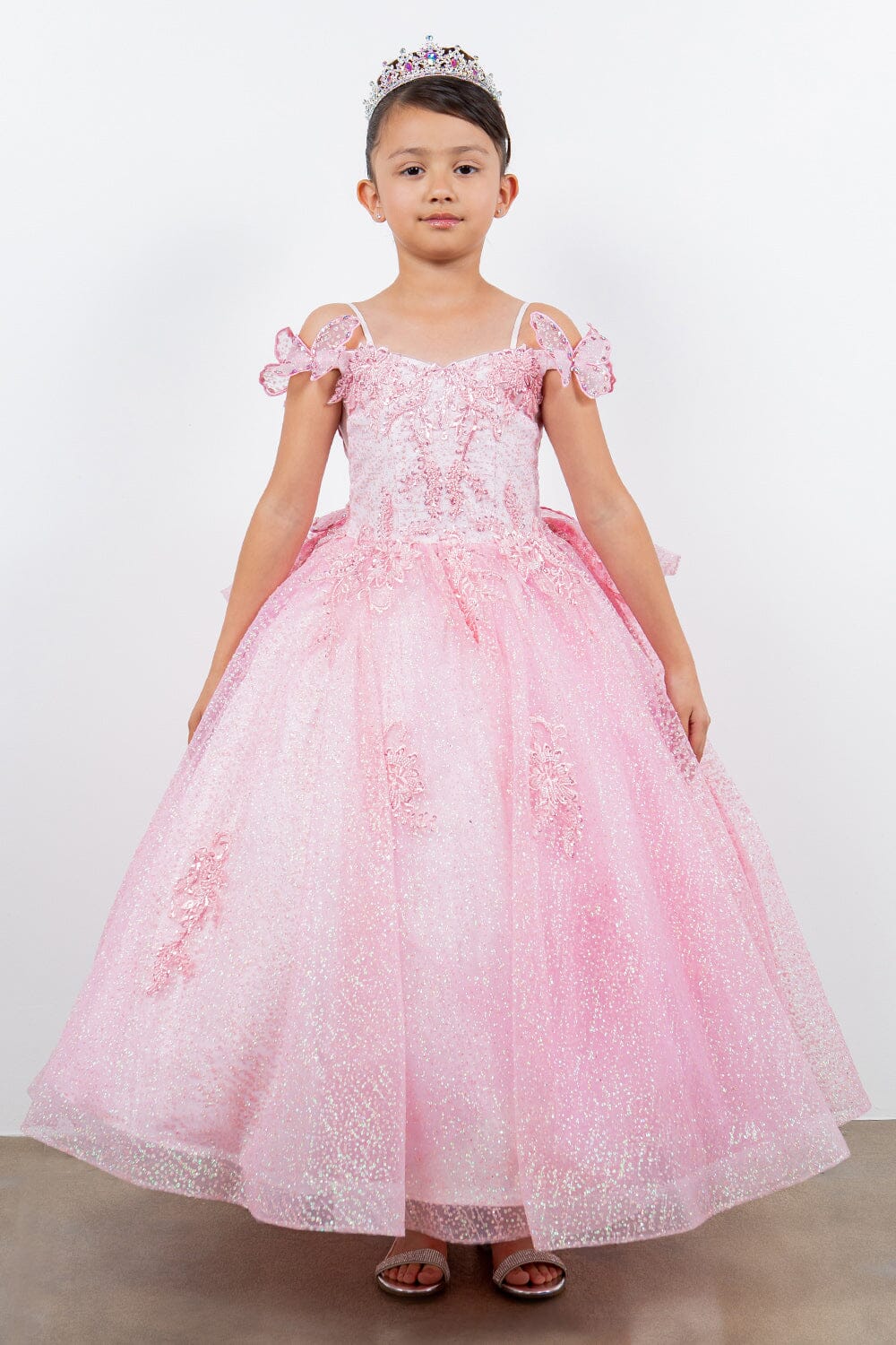 Flower Girl Dresses Glitter 3D Applique Flower Girl Dress Pink