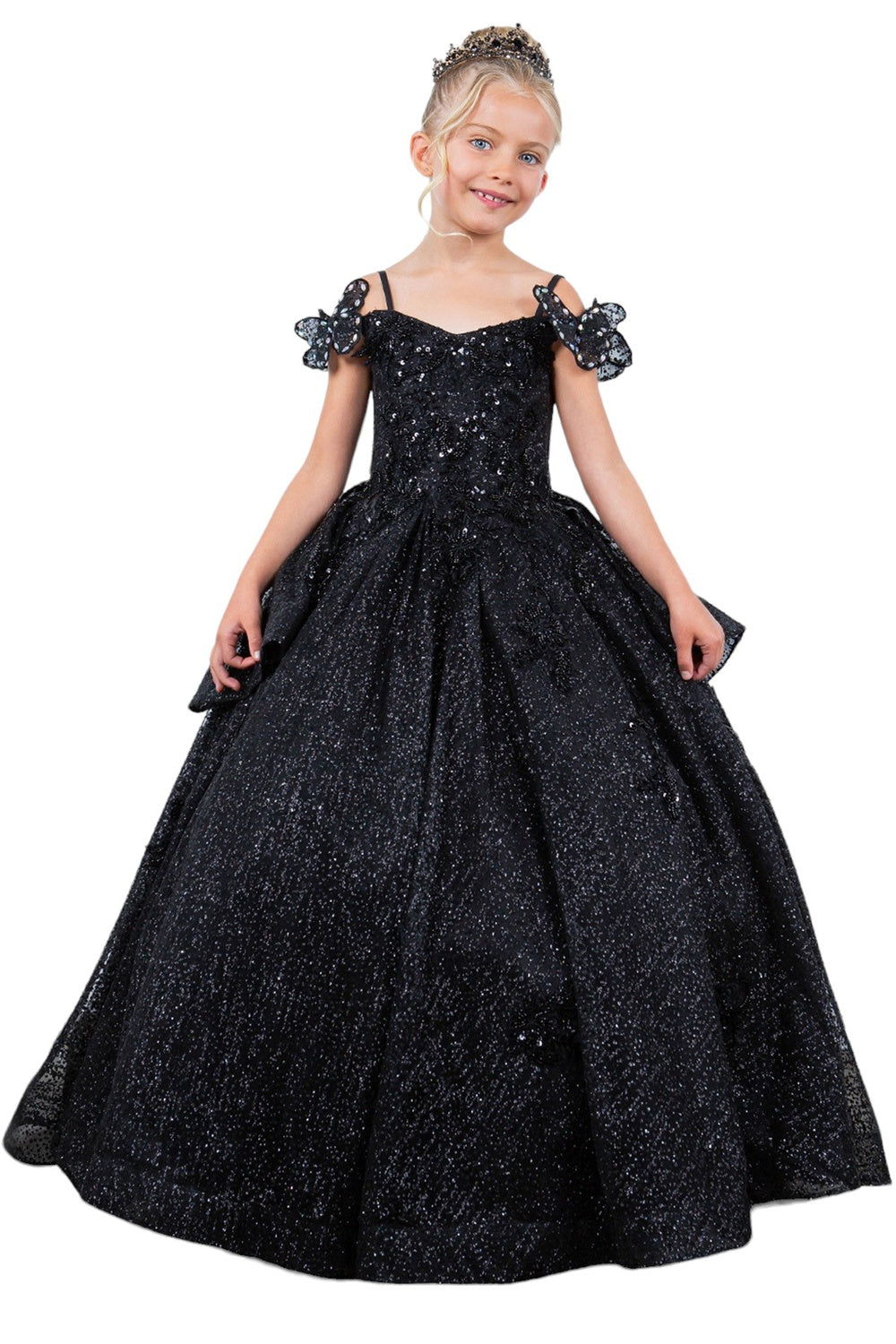 Flower Girl Dresses Glitter 3D Applique Flower Girl Dress Black