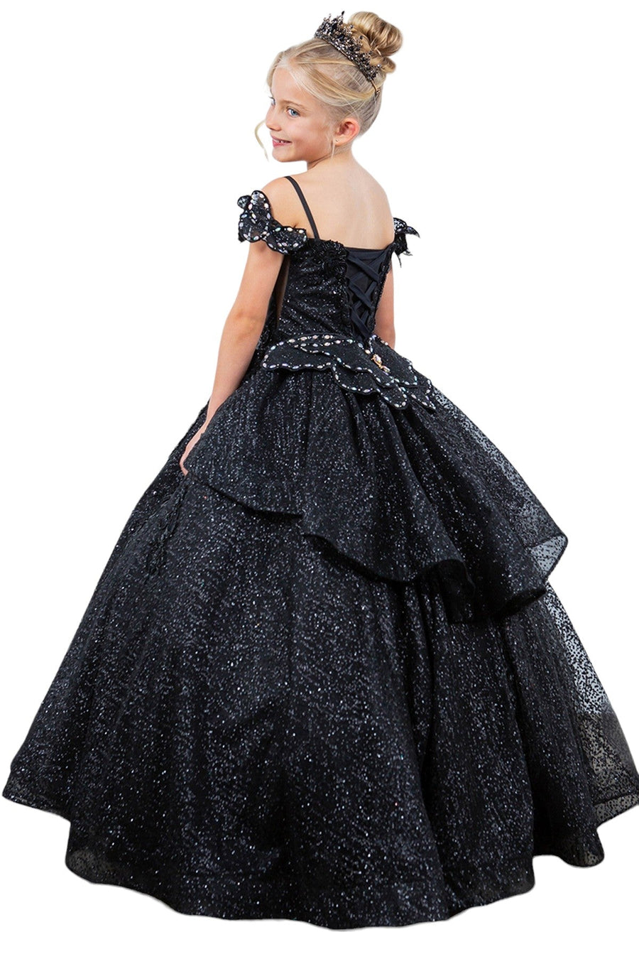 Flower Girl Dresses Glitter 3D Applique Flower Girl Dress Black