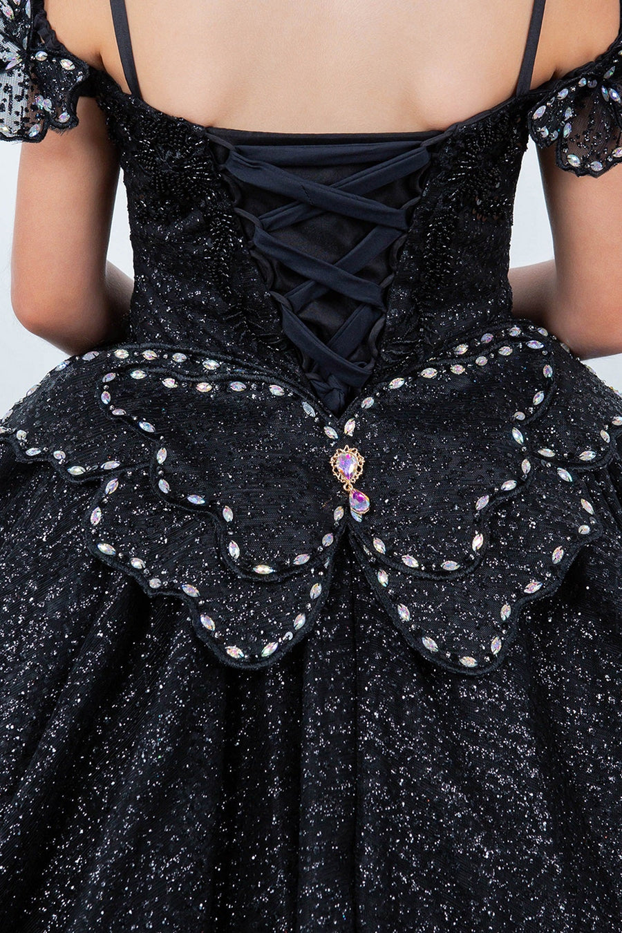 Flower Girl Dresses Glitter 3D Applique Flower Girl Dress Black
