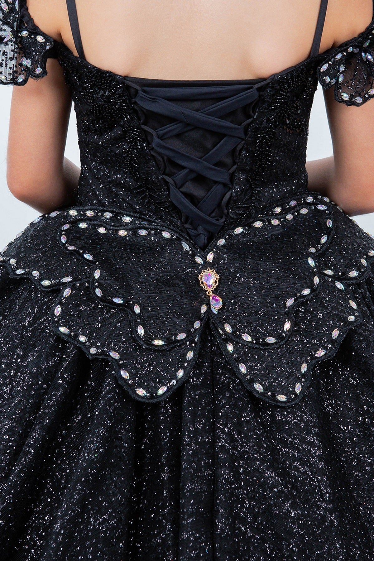 Flower Girl Dresses Glitter 3D Applique Flower Girl Dress Black