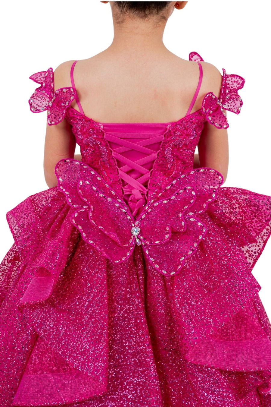 Flower Girl Dresses Glitter 3D Applique Flower Girl Dress Fushia