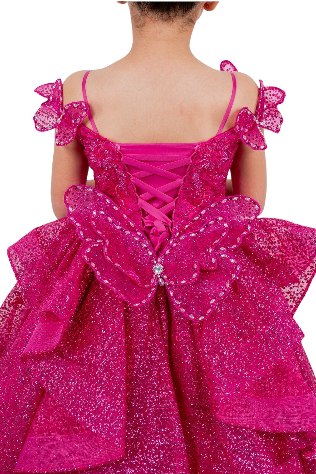 Flower Girl Dresses Glitter 3D Applique Flower Girl Dress Fushia
