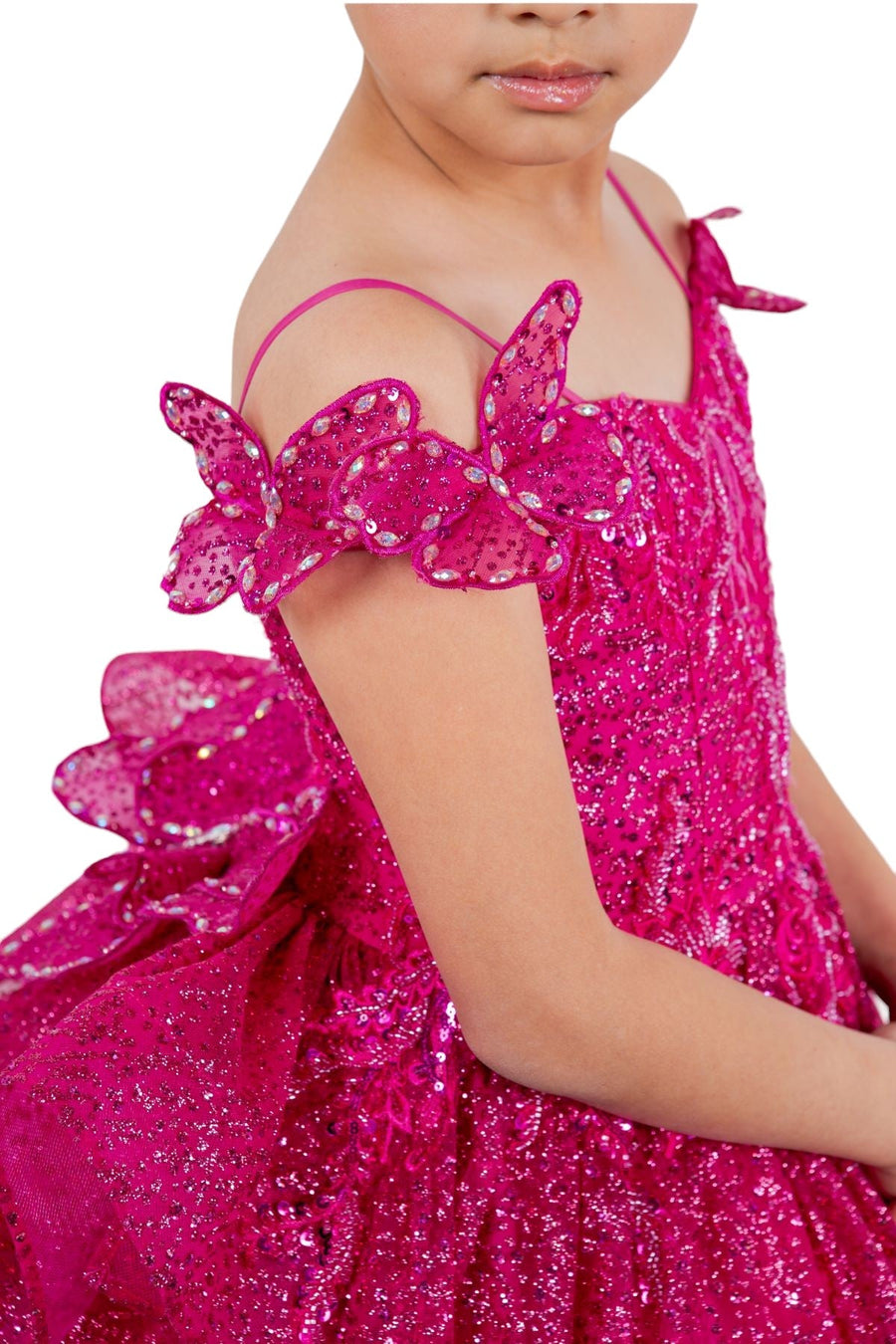 Flower Girl Dresses Glitter 3D Applique Flower Girl Dress Fushia