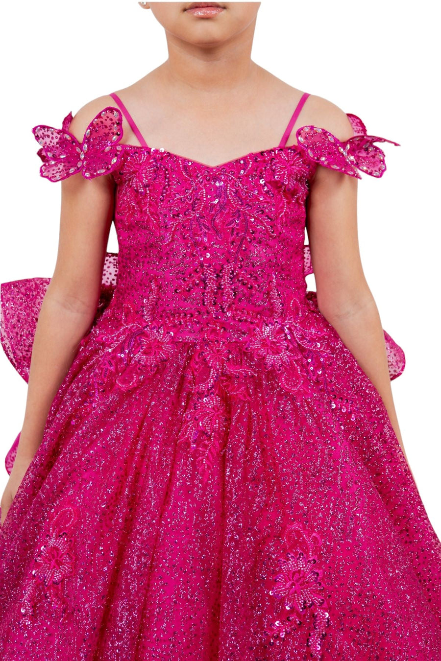 Flower Girl Dresses Glitter 3D Applique Flower Girl Dress Fushia