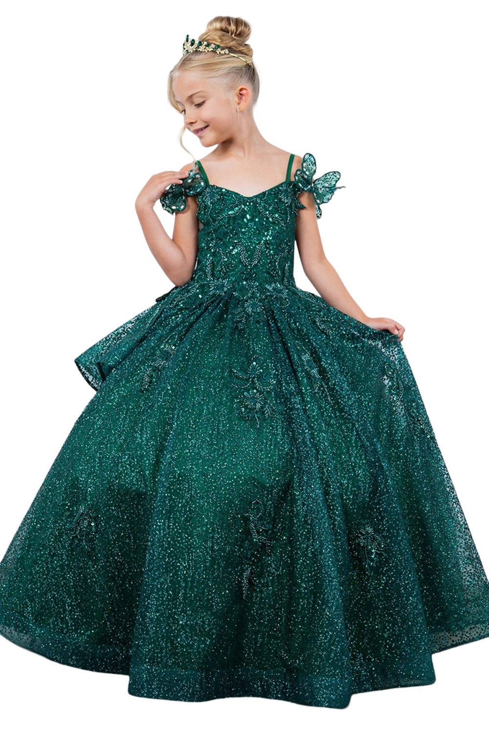 Flower Girl Dresses Glitter 3D Applique Flower Girl Dress Hunter Green