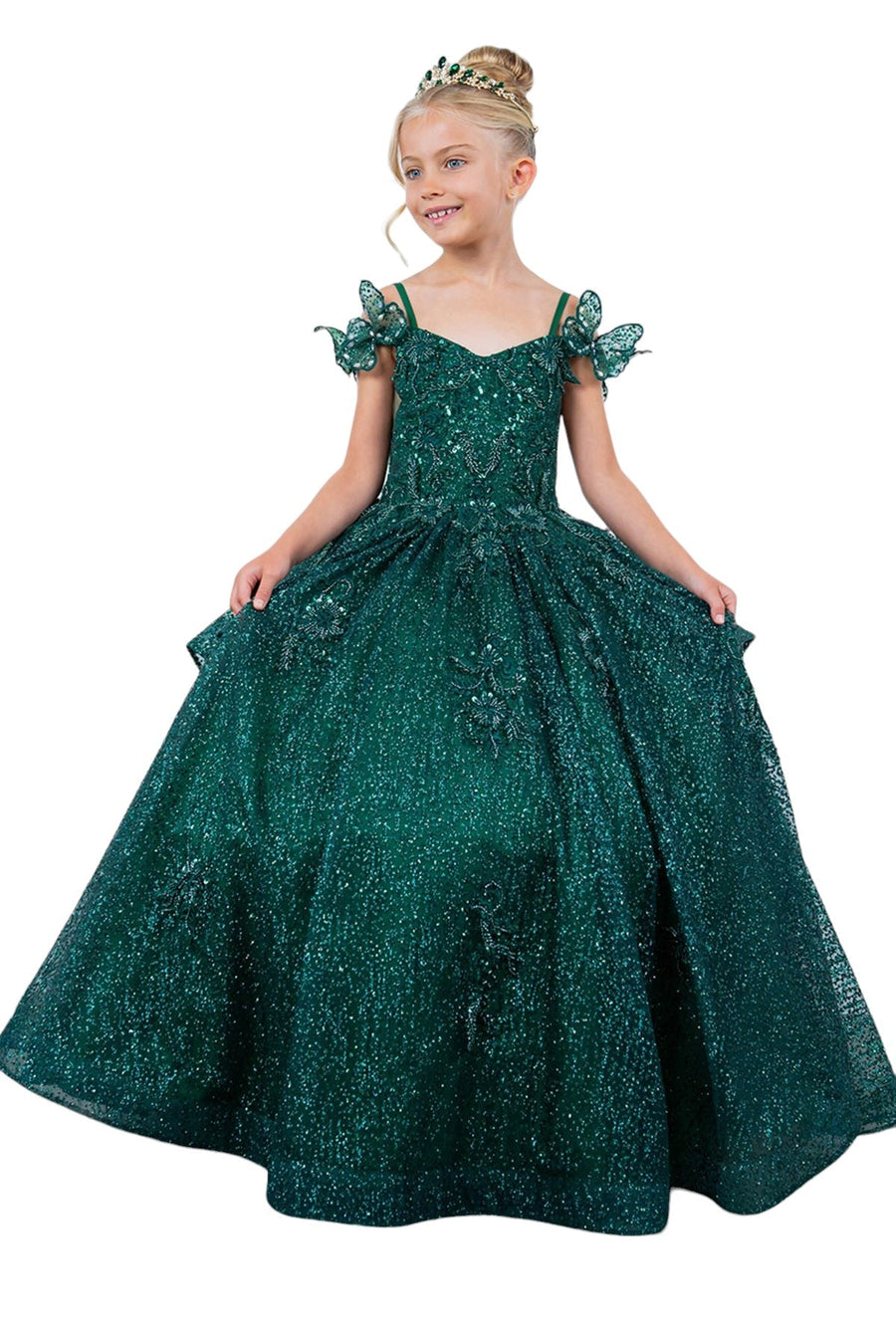 Flower Girl Dresses Glitter 3D Applique Flower Girl Dress Hunter Green