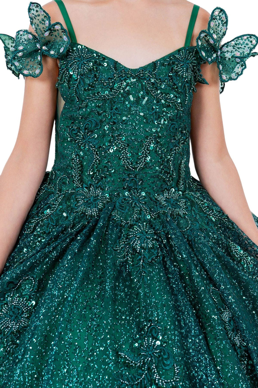 Flower Girl Dresses Glitter 3D Applique Flower Girl Dress Hunter Green