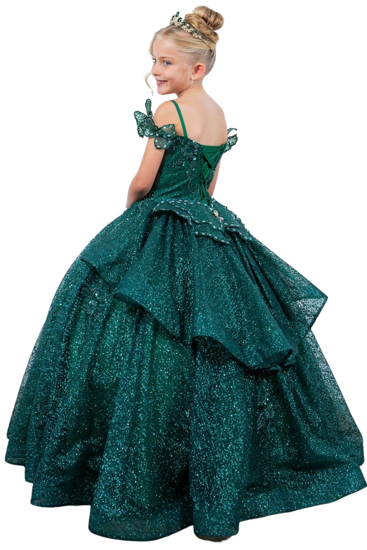 Flower Girl Dresses Glitter 3D Applique Flower Girl Dress Hunter Green