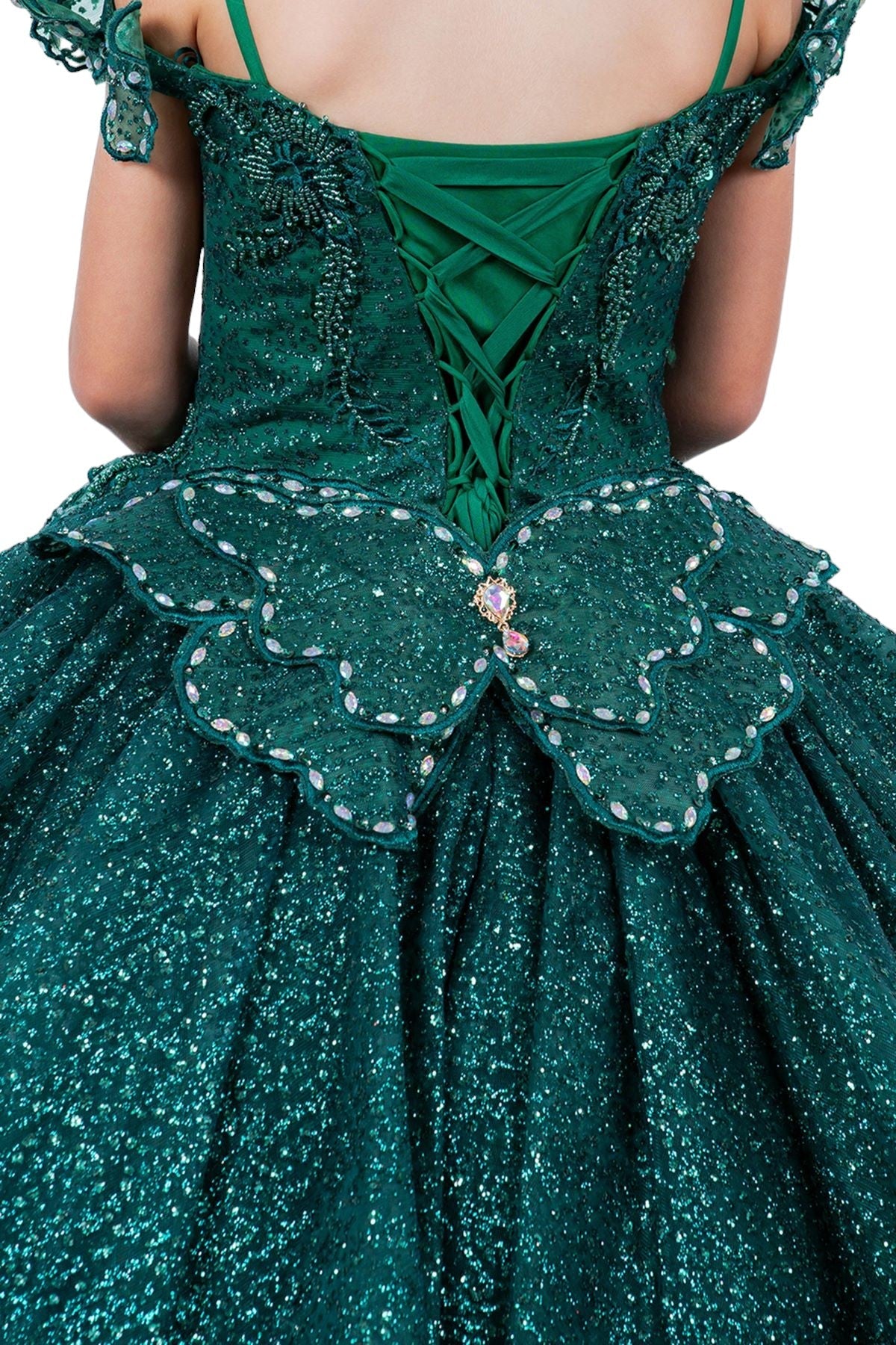 Flower Girl Dresses Glitter 3D Applique Flower Girl Dress Hunter Green