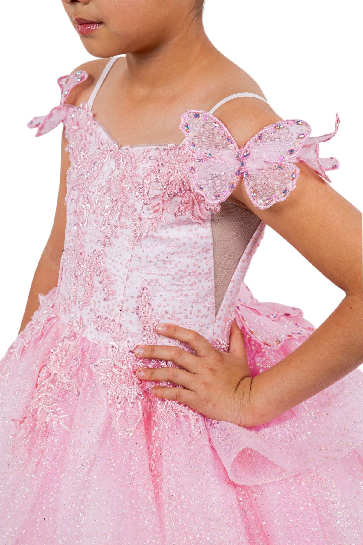 Flower Girl Dresses Glitter 3D Applique Flower Girl Dress Pink