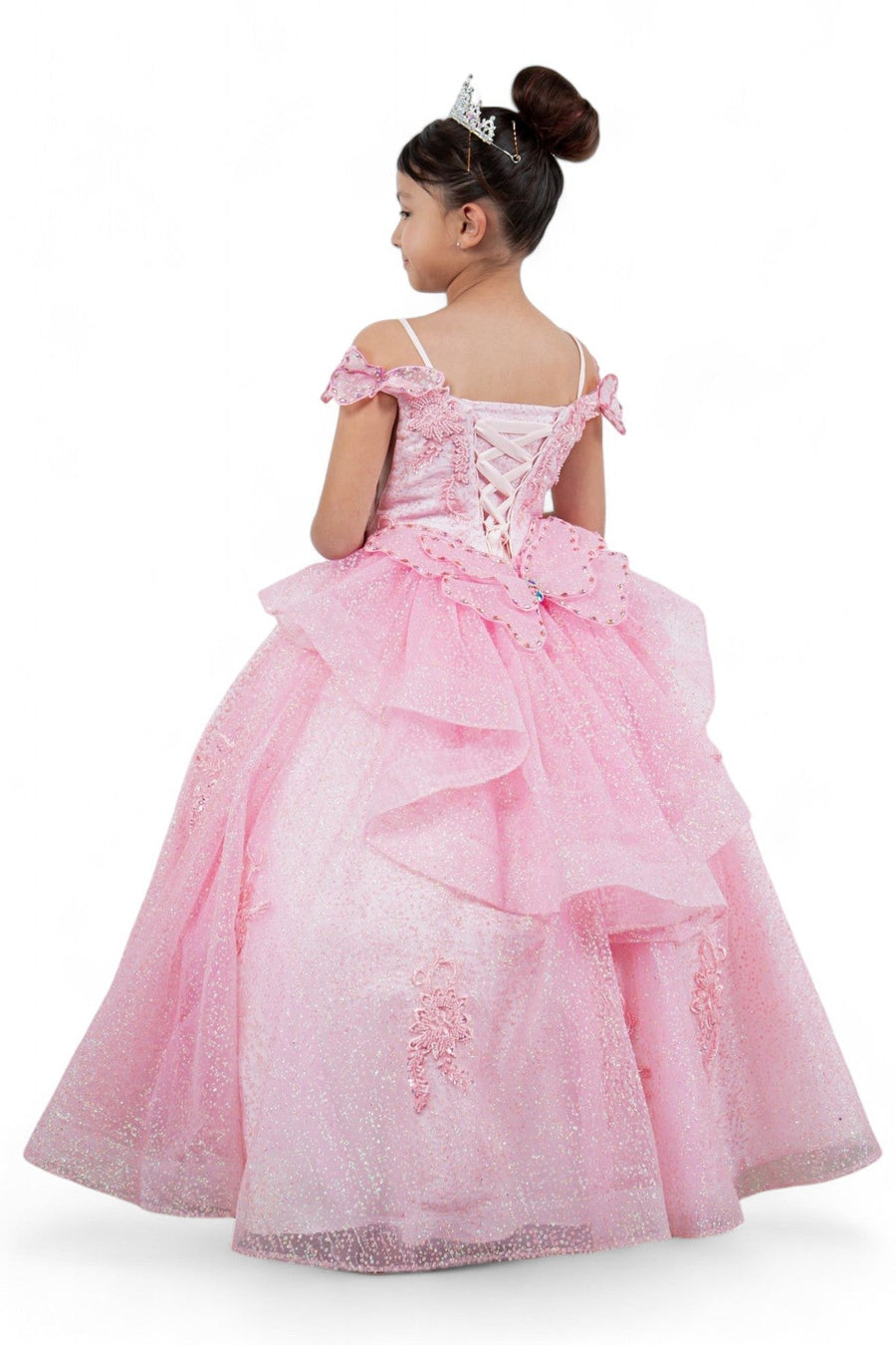Flower Girl Dresses Glitter 3D Applique Flower Girl Dress Pink