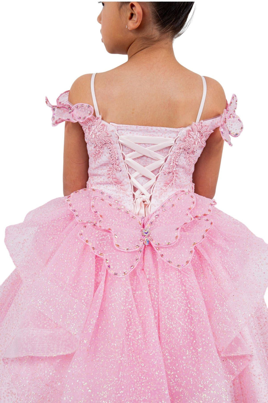 Flower Girl Dresses Glitter 3D Applique Flower Girl Dress Pink