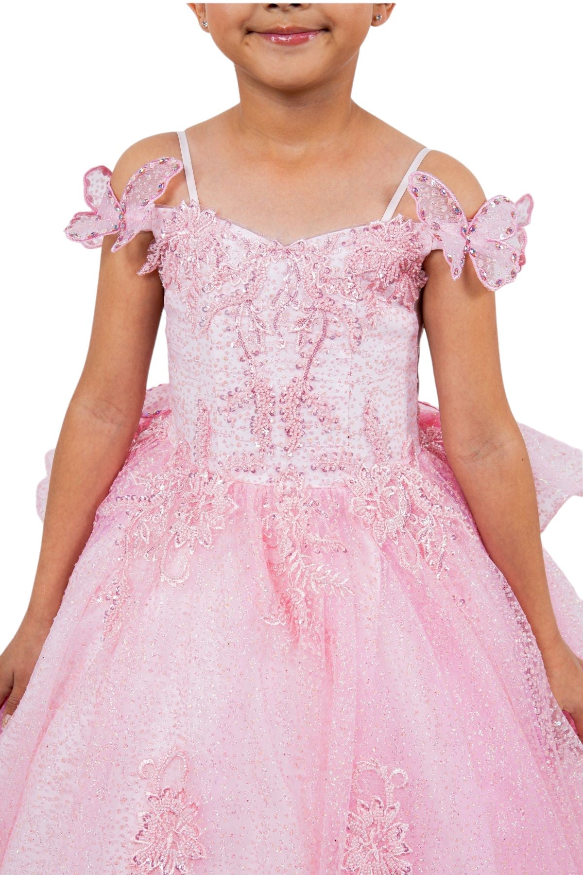 Flower Girl Dresses Glitter 3D Applique Flower Girl Dress Pink