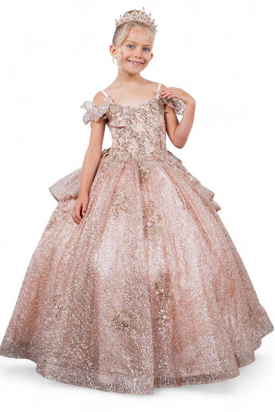 Flower Girl Dresses Glitter 3D Applique Flower Girl Dress Rose Gold