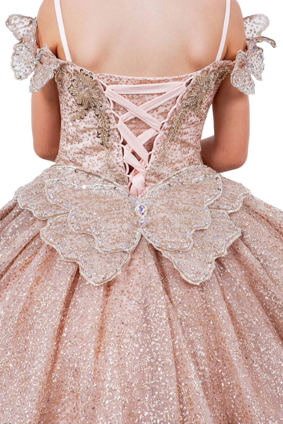 Flower Girl Dresses Glitter 3D Applique Flower Girl Dress Rose Gold
