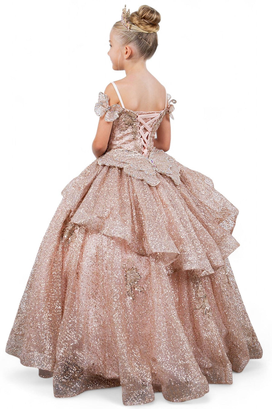 Flower Girl Dresses Glitter 3D Applique Flower Girl Dress Rose Gold