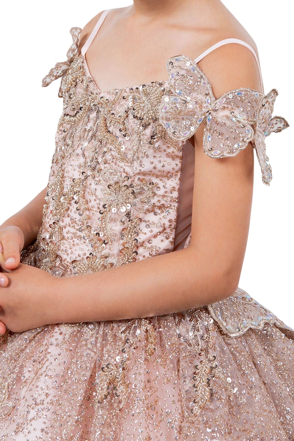 Flower Girl Dresses Glitter 3D Applique Flower Girl Dress Rose Gold