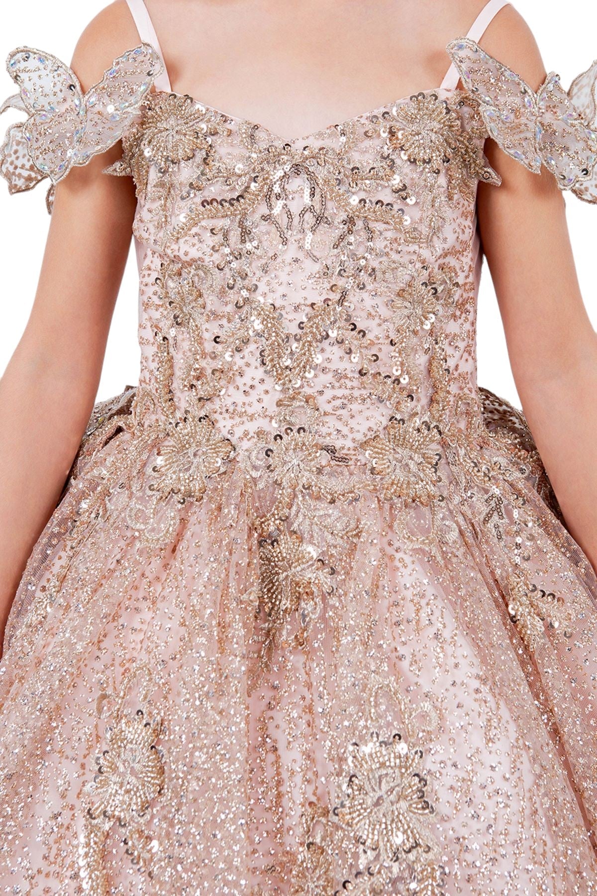 Flower Girl Dresses Glitter 3D Applique Flower Girl Dress Rose Gold