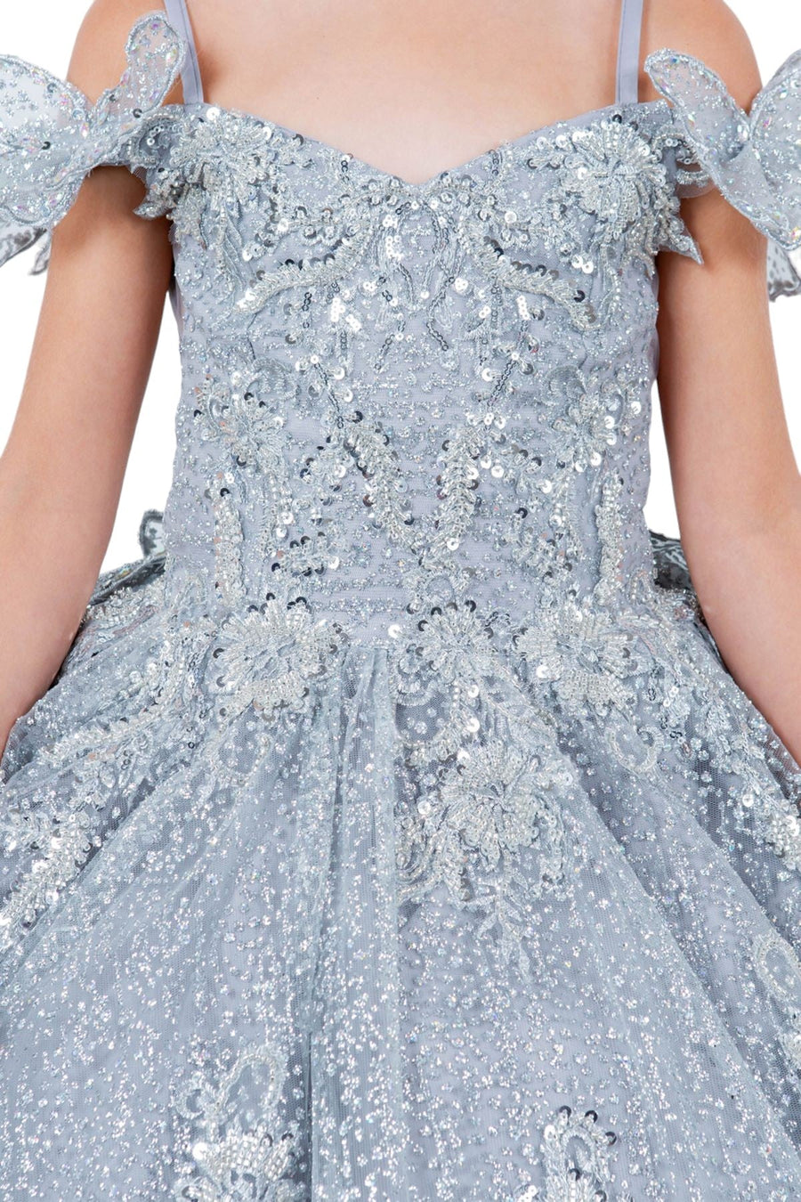 Flower Girl Dresses Glitter 3D Applique Flower Girl Dress Silver