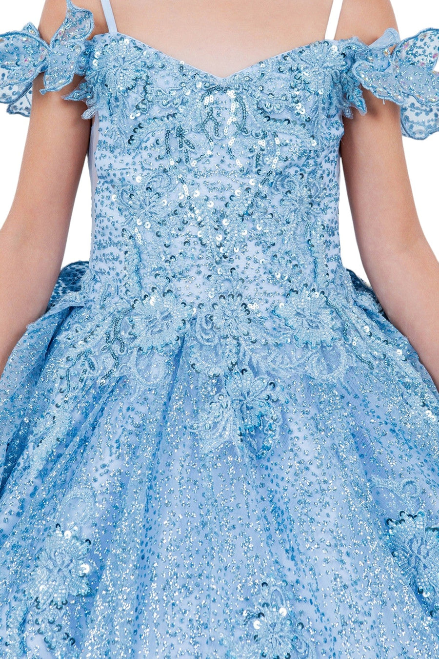 Flower Girl Dresses Glitter 3D Applique Flower Girl Dress Blue