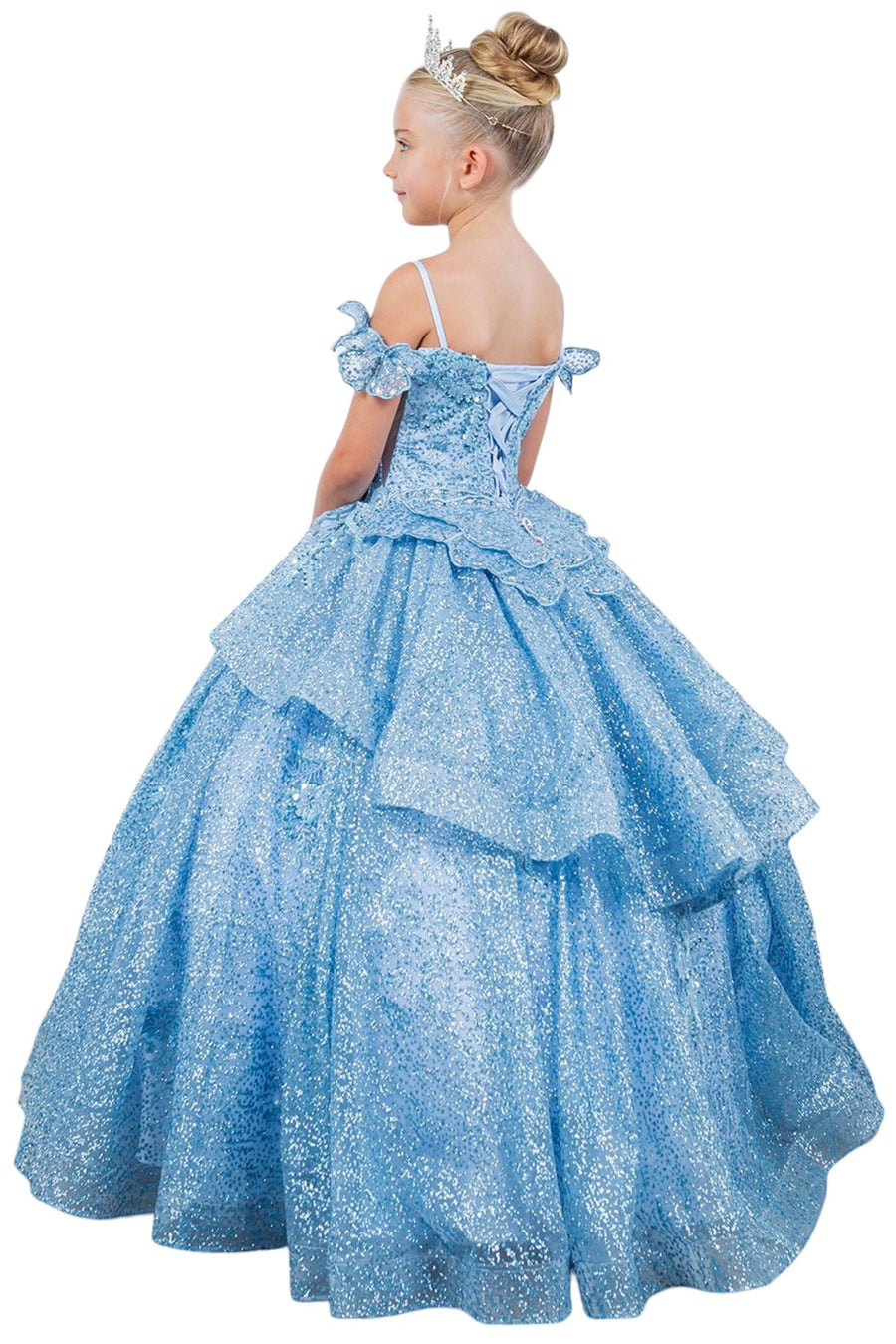 Flower Girl Dresses Glitter 3D Applique Flower Girl Dress Blue