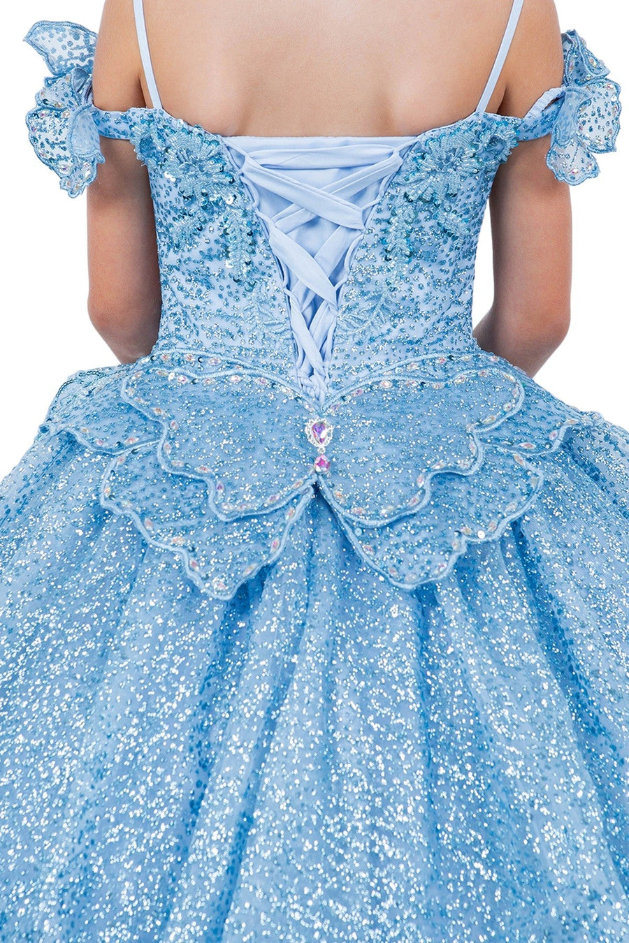 Flower Girl Dresses Glitter 3D Applique Flower Girl Dress Blue