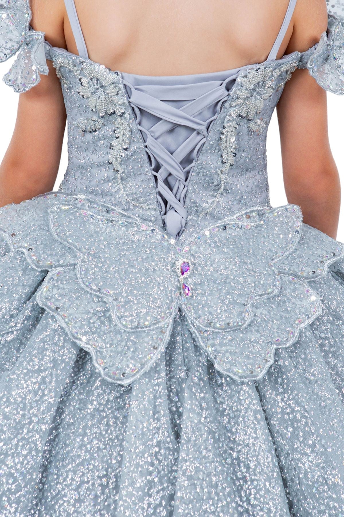 Flower Girl Dresses Glitter 3D Applique Flower Girl Dress Silver