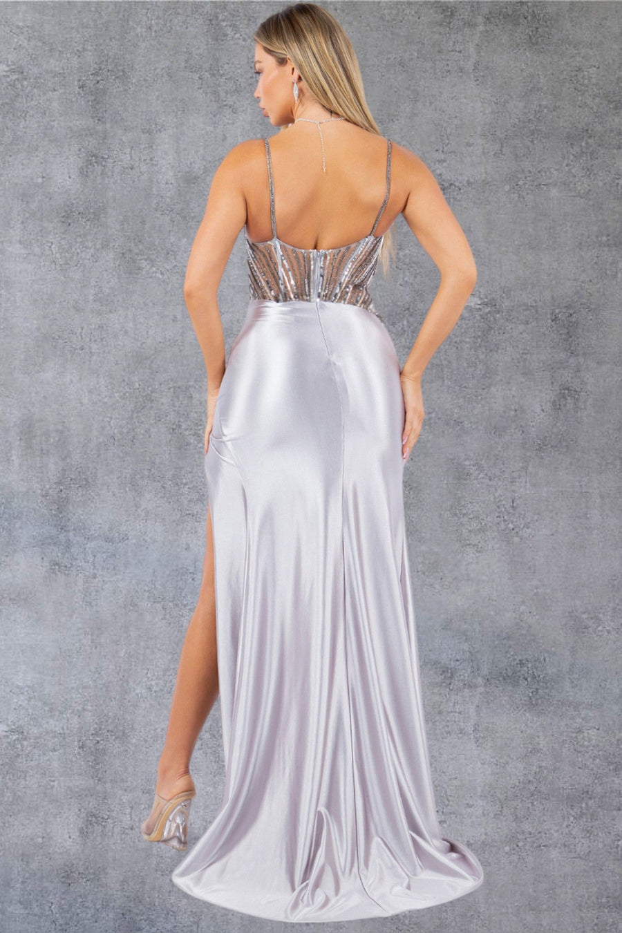 Prom Dresses Long Formal Fitted Sequin Corset Prom Dress Silver