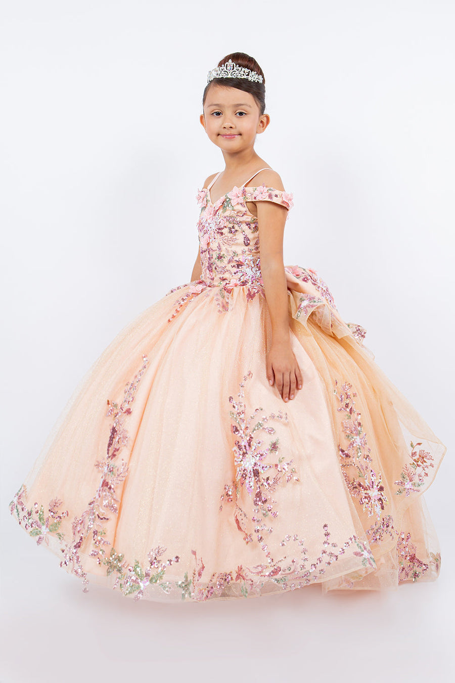 Flower Girl Dresses Long 3D Floral Applique Flower Girl Dress Blush
