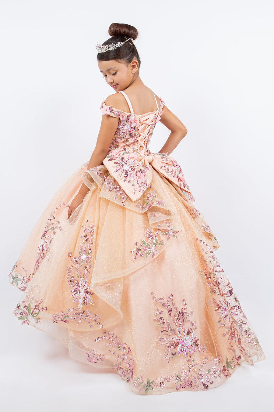 Flower Girl Dresses Long 3D Floral Applique Flower Girl Dress Blush